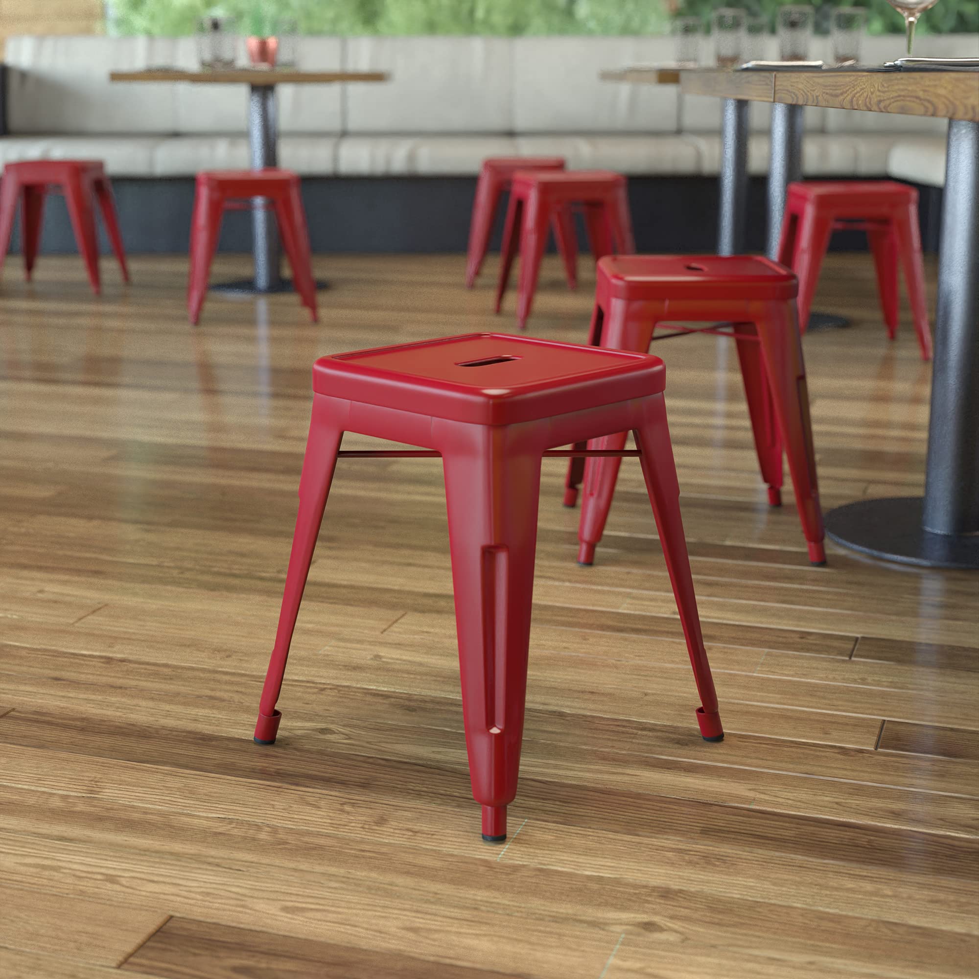 Flash Furniture Metal Dining Table Height Stool - Backless Red Kai Commercial Grade Stool - 18 Inch Stackable Dining Chair - Set of 4