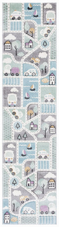 SAFAVIEH Carousel Kids Collection Runner Rug - 2 x 8, Grey & Light Blue, Non-Shedding & Easy Care, Ideal for High Traffic Area
