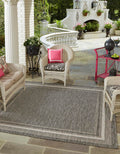 Unique Loom Outdoor Border Collection Area Rug - Soft Border (10 Square Black/Ivory)