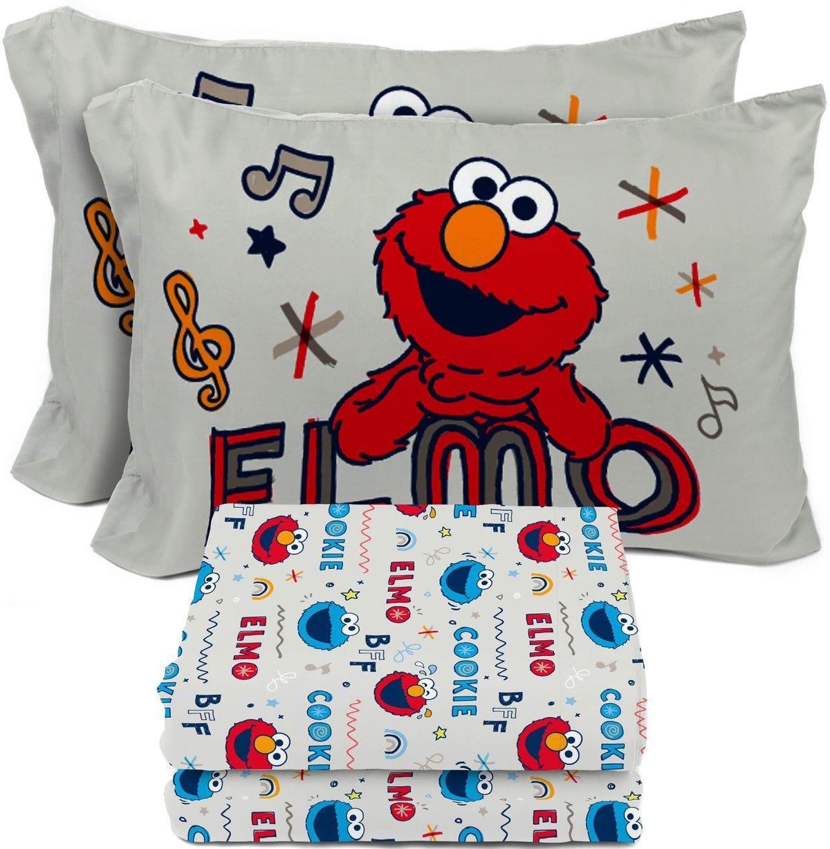 Sesame Street Full Sheet Set - 4 Piece Kids Bedding Set Includes Pillow Cover - Super Soft Microfiber Sheets With Elmo, Cookie M