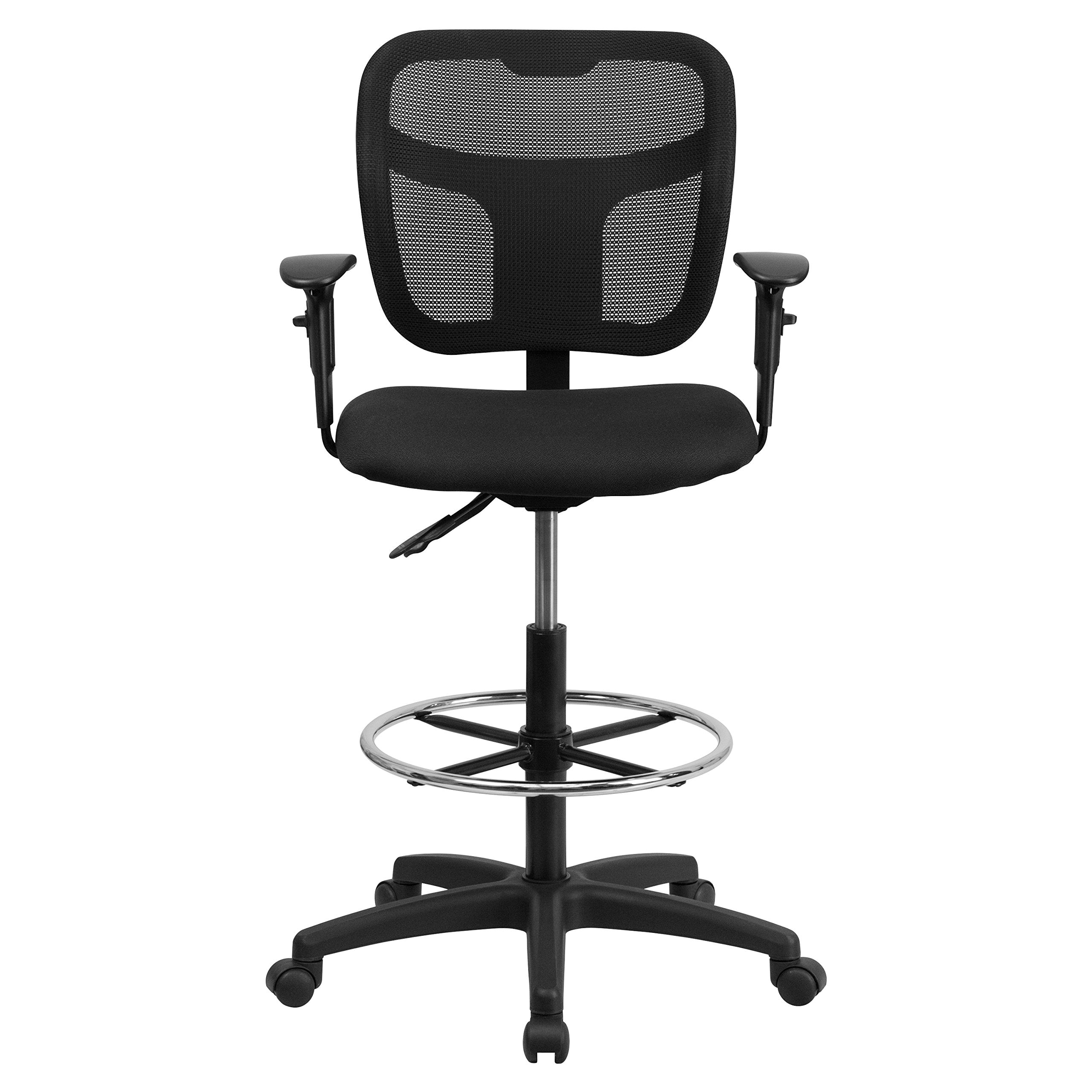 Flash Furniture Regina Mid-Back Black Mesh Drafting Chair With Back Height Adjustment And Adjustable Arms