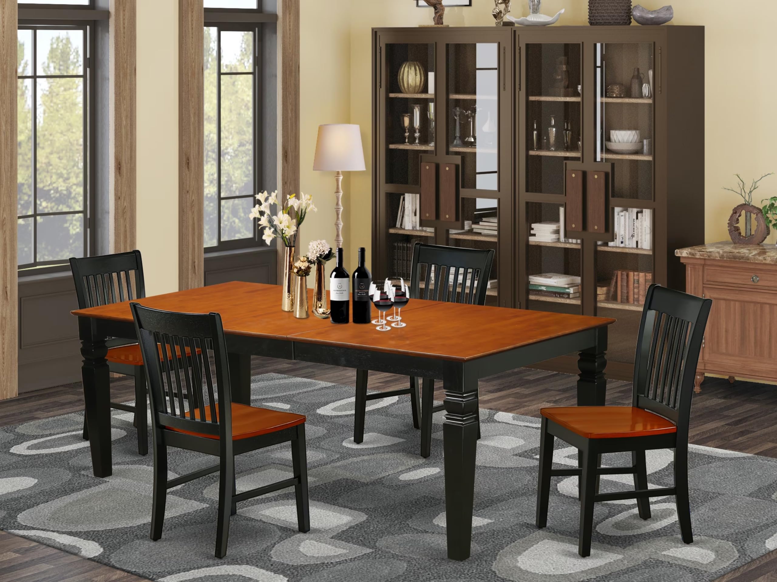 East West Furniture Lgno5-Bch-W 5 Piece Dining Room Table Set Includes A Rectangle Wooden Table With Butterfly Leaf And 4 Kitchen Dining Chairs, 42X84 Inch, Black & Cherry