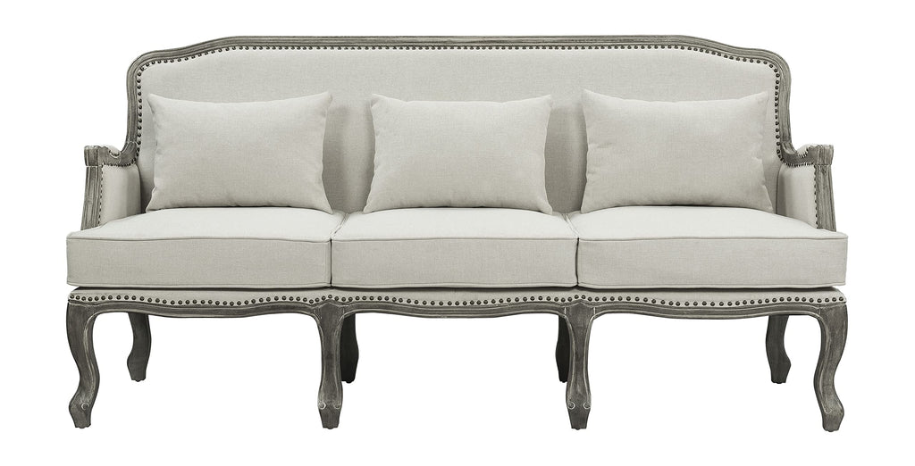 Acme Furniture Upholstered Sofa with Nailhead Trim, Cream and Brown