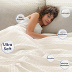 Phf Ultra Soft Waffle Weave Blanket Queen Size 90'X 90'- Washed Lightweight Breathable Cozy Woven Blanket For Bed - Aesthetic Decor For Couch Bedding Sofa Home Car - Coconut White