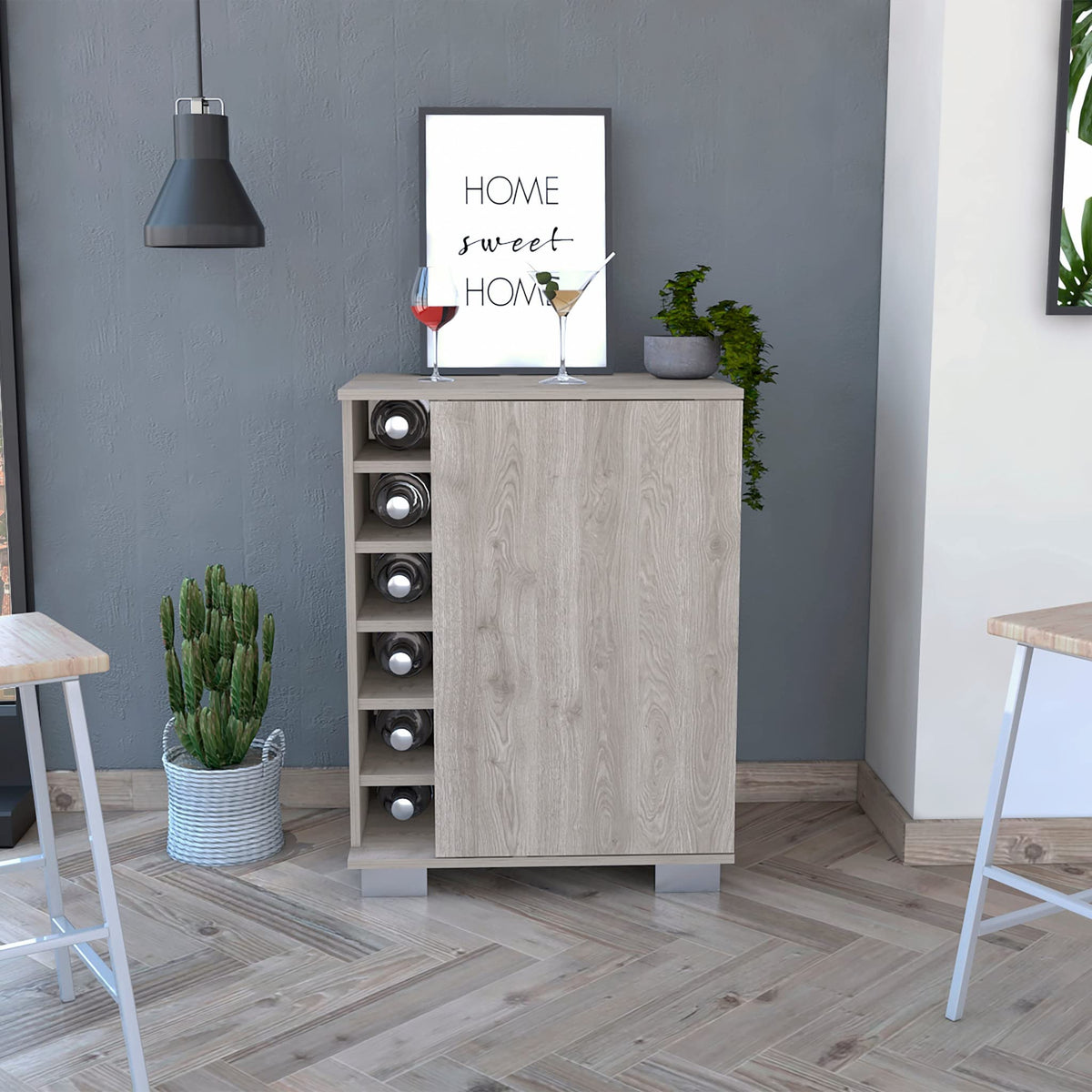 HomeRoots Particle Board Light Gray Bar Cabinet with One Door Panel