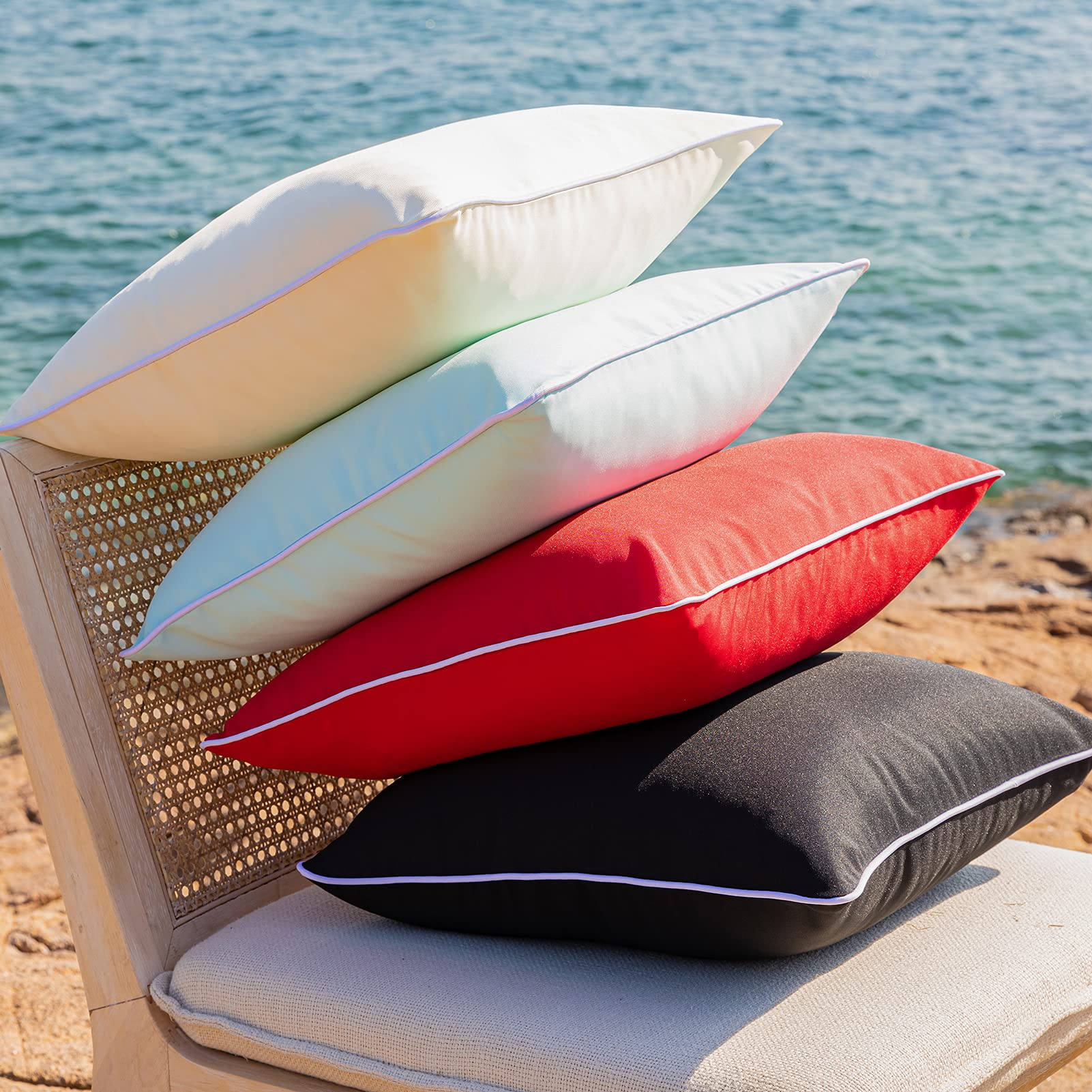 Phantoscope Pack Of 2 Outdoor Waterproof Solid Throw Decorative Pillow Cover Decorative Square Outdoor Pillows Cushion Case Patio Pillows For Couch Tent Sunbrella (18''X18'', Cream Cheese)