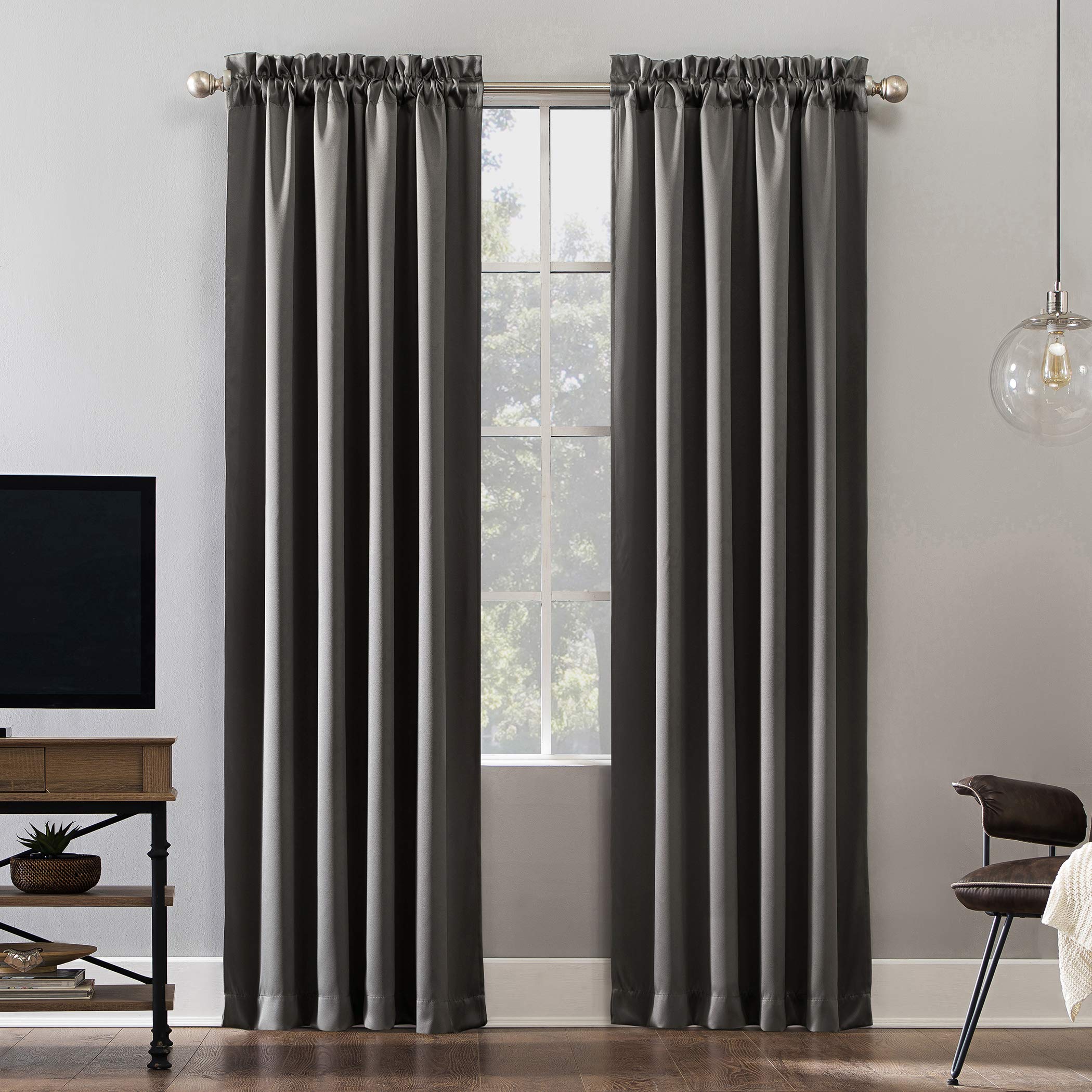 Sun Zero Oslo Theater Grade Extreme Total Blackout Rod Pocket Curtain Panel, 52 x 95, Gray