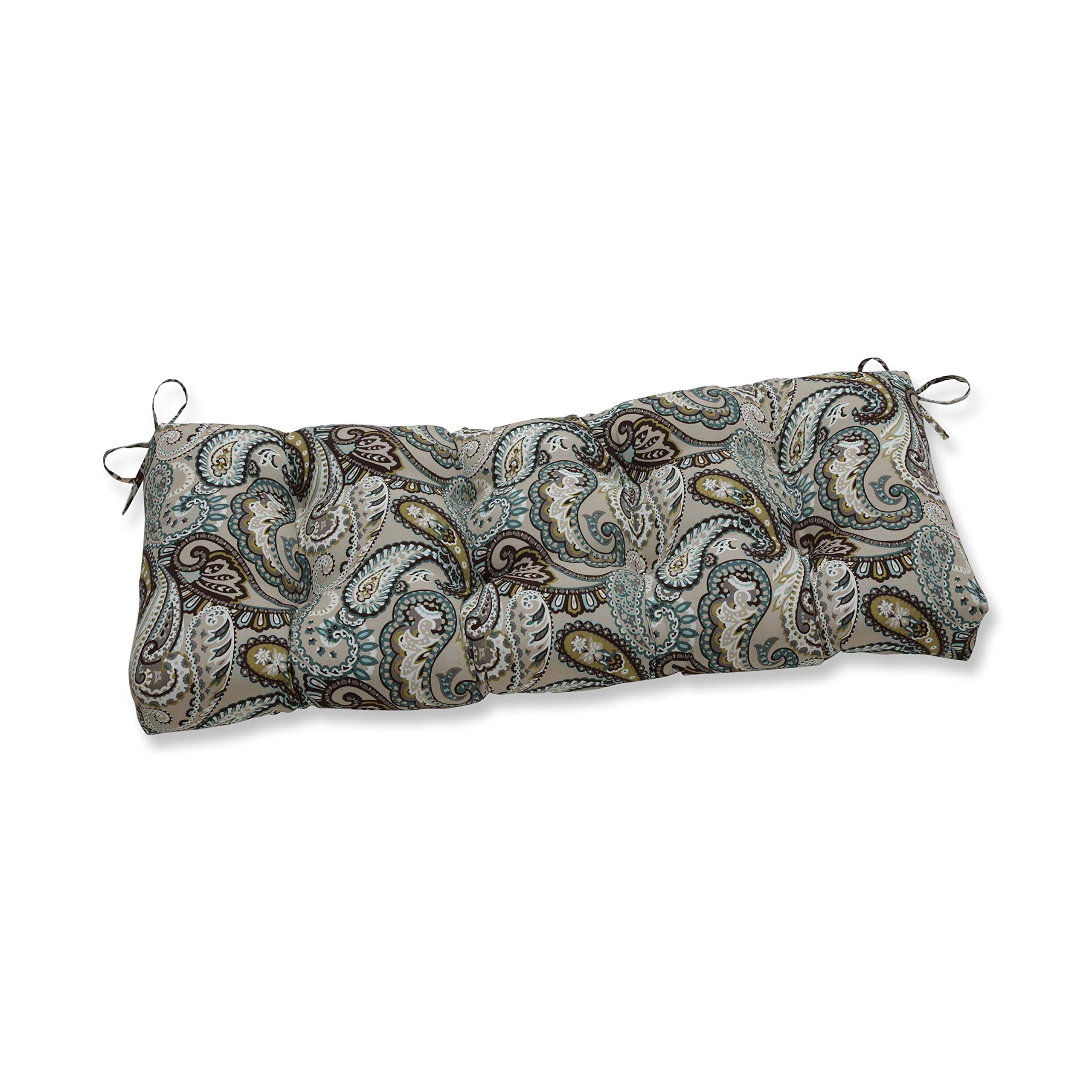 Pillow Perfect Paisley Indoor/Outdoor Sofa Setee Bench Swing Cushion With Ties, Tufted, Weather, And Fade Resistant, 18' X 48'