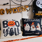 Hongsome Ghost Halloween Decor-Throw Pillow Covers 18X18In Set Of 4,Spooky Gothic Linen Pillow Case For Couch Fall Christmas Hol