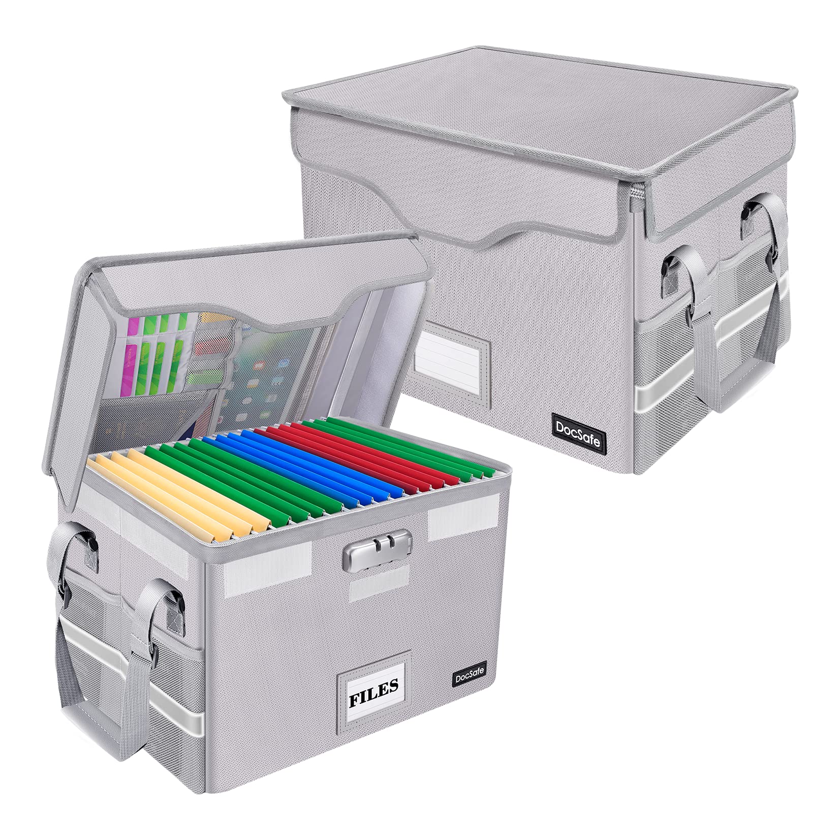 Docsafe File Box Fireproof Document Box With Lock,File Storage Organizer Box With Insert Pockets,Collapsible Portable Filing Box