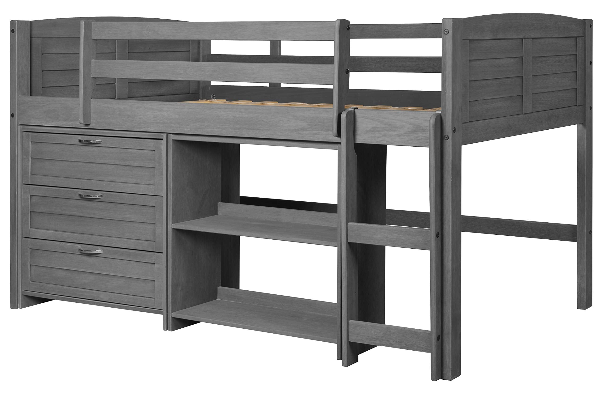 Donco Kids Louver Panel Modular Low Loft Bed in Antique Grey Finish - Combo Set C