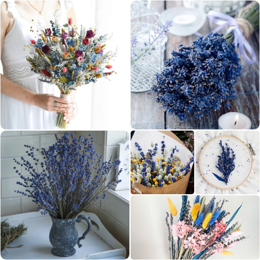 2 Bundles Dried Blue Preserved Lavender Flowers Bouquet-15''-17'' Blue Dried Flower For Home Wedding Shower Vase Centerpeice Bab