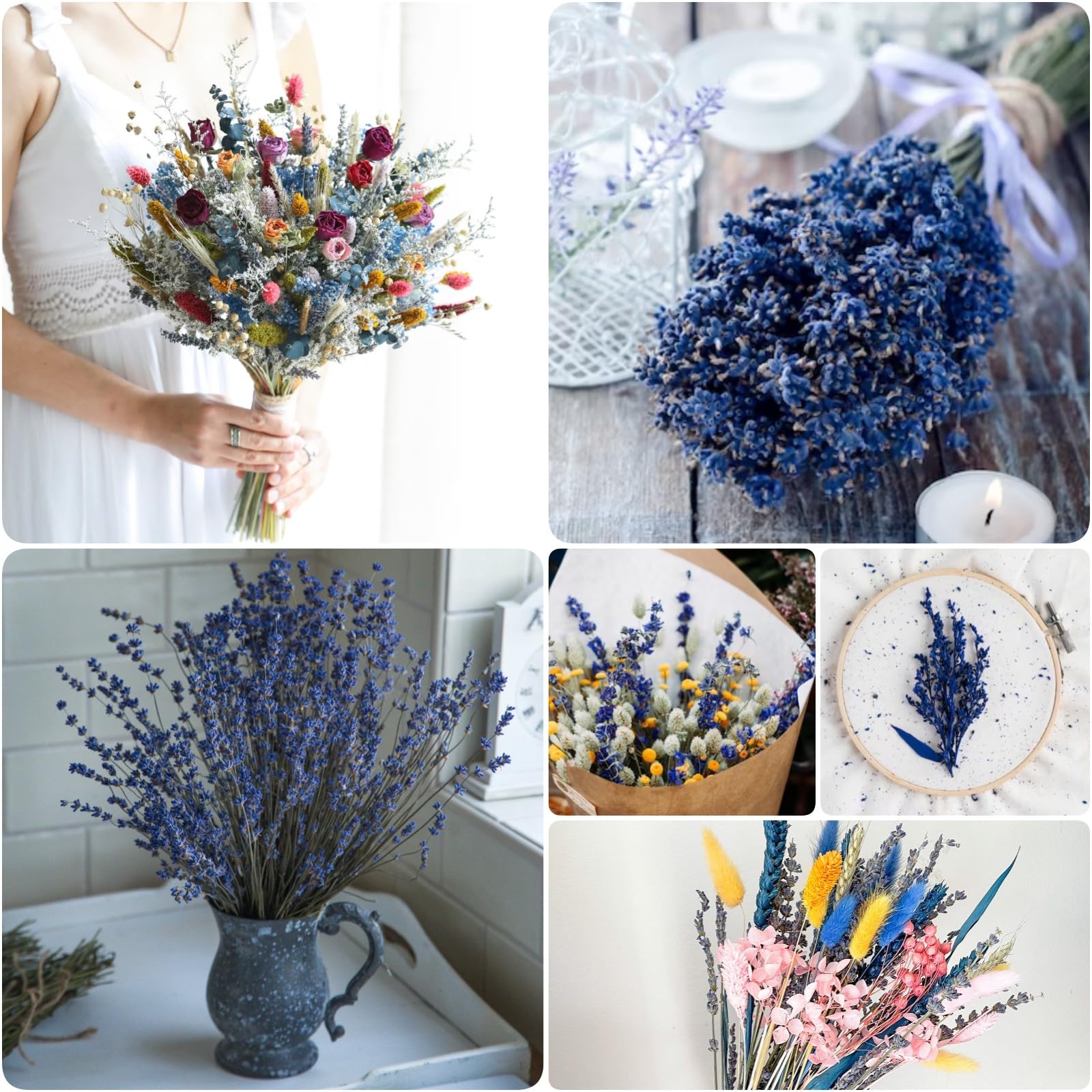 2 Bundles Dried Blue Preserved Lavender Flowers Bouquet-15''-17'' Blue Dried Flower For Home Wedding Shower Vase Centerpeice Bab