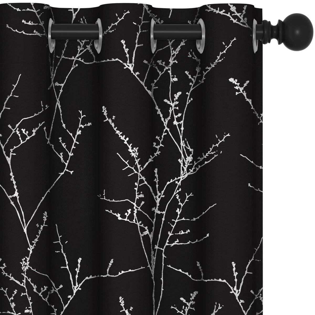 Deconovo Blackout Curtains For Bedroom, 84 Inches Long Thermal Insulated Light Blocking Living Room Panels, Silver Tree Branches