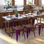 Flash Furniture Metal Dining Table Height Stool with Wooden Seat Set of 4 - Backless Purple Kai Commercial Grade Stool - Kai 18" Stackable Dining Chairs