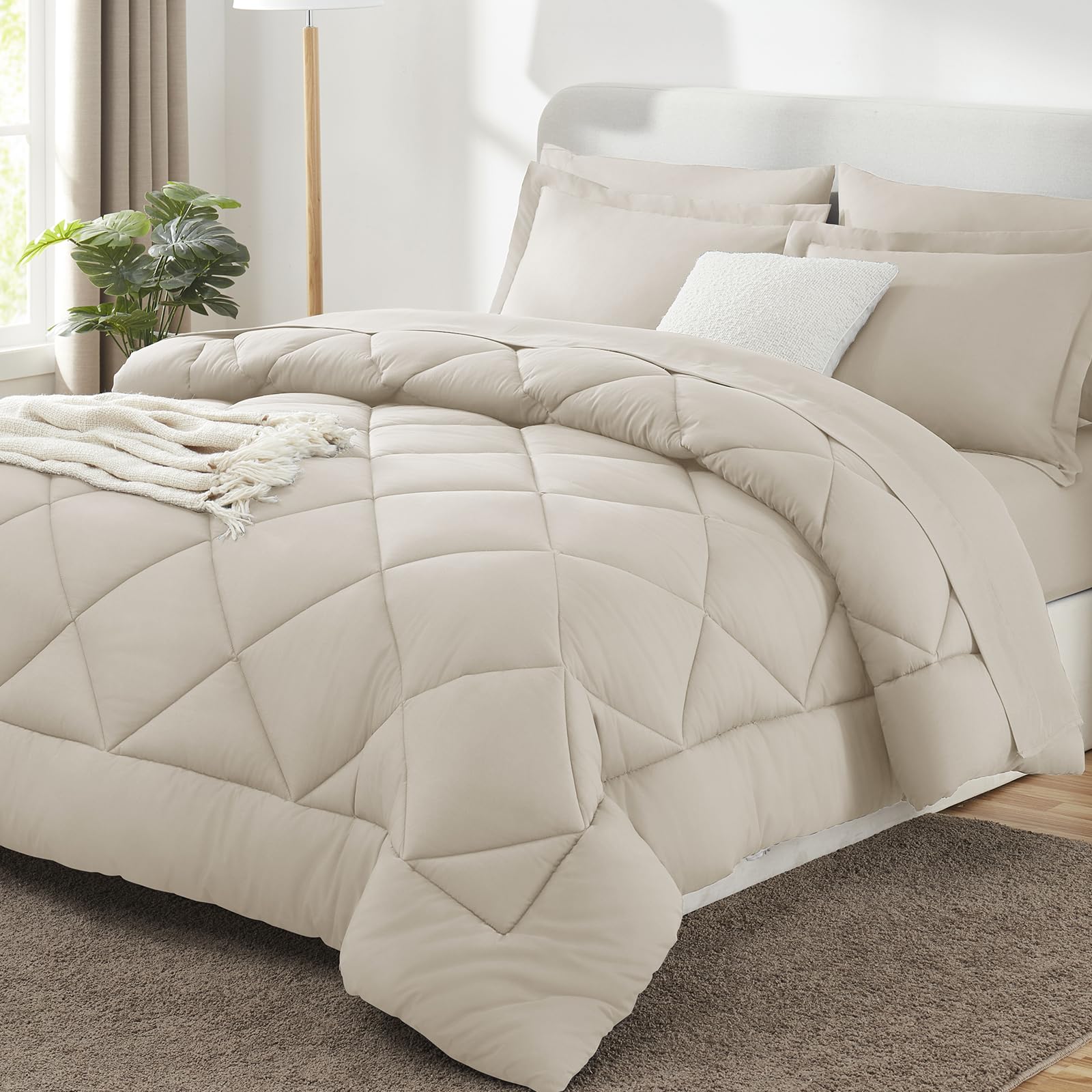 Cozylux King Comforter Set With Sheets 7 Pieces Bed In A Bag Beige All Season Bedding Sets With Comforter, Pillow Shams, Flat Sh