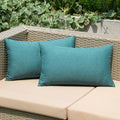 Anroduo Pack Of 2 Turquoise Outdoor Pillow Covers For Patio Furniture Decorative Farmhouse Linen Cushion Sham Outdoor Waterproof