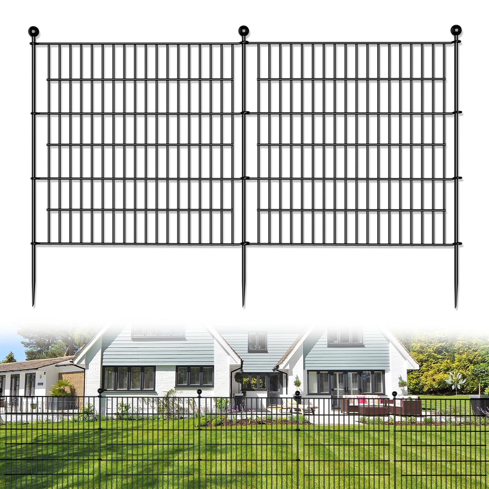 10 Panels No Dig Garden Fence For Outdoor Yard Decorative, 32 In(H) X 23.6 Ft(L) Animal Barrier Fencing Rustproof Metal Wire Pan
