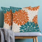 Cxmeifly Fall Burnt Orange Outdoor Pillow Covers 16X16 Inch Set Of 2 Aqua Teal White Dahlia Floral Decor Throw Pillows Modern Ge