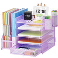 Marbrasse Desk Organizer With File Holder, 5-Tier Paper Letter Tray Organizer With Drawer And 2 Pen Holder, Mesh Desktop Organiz