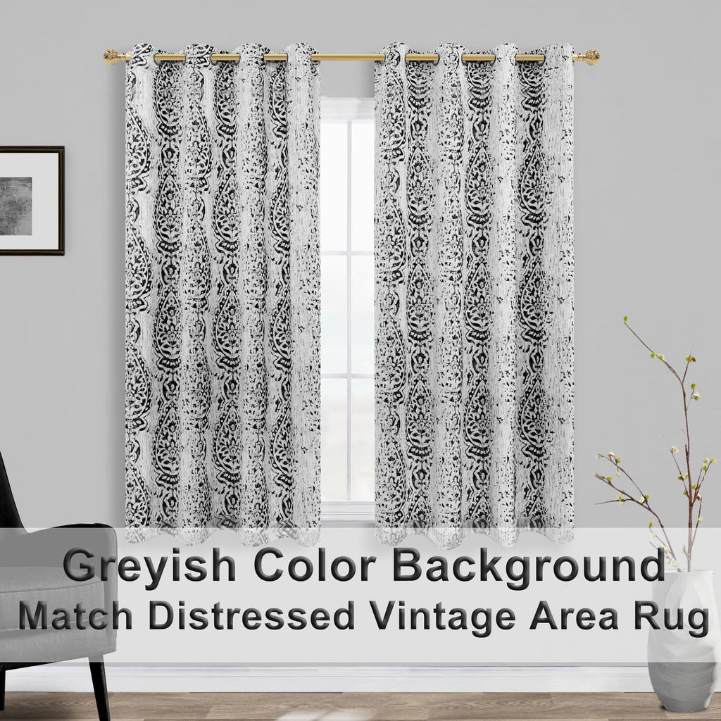 Mrs.Naturall Black 52X45 Inches Long Damask Pattern Curtains For Living Room