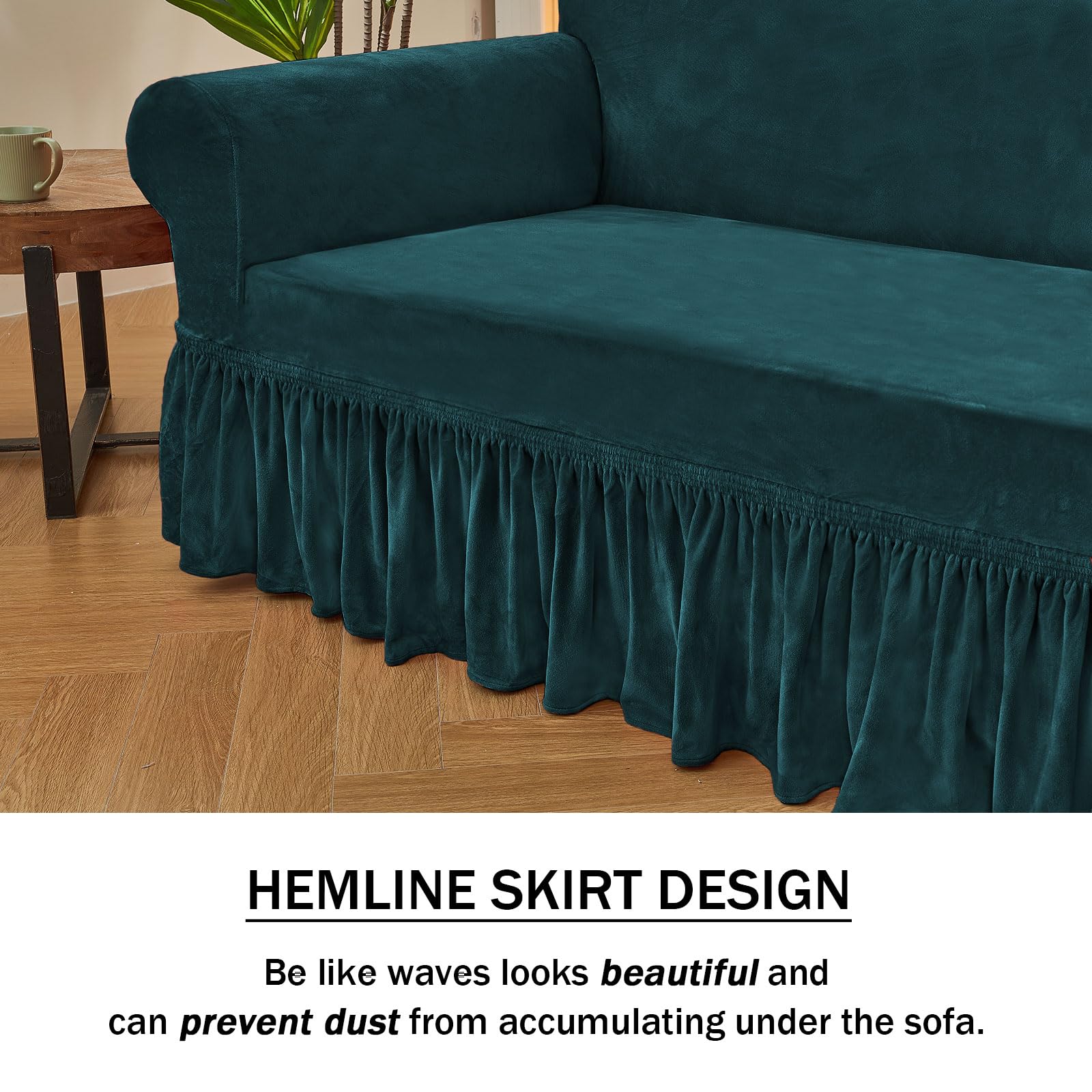 Niceec Sofa Cover Super Soft 1-Piece Dark Teal Sofa Slipcover For Sofas Stretch Universal Spandex Couch Covers For Living Room Easy Fit Washable Furniture Sofa Protector With Skirt