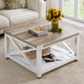 YITAHOME Farmhouse Coffee Table,Square Coffee Table for Living Room, Vintage Living Room Table with Shelf, Coffee Table with Sto