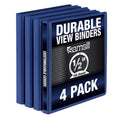 Samsill Durable .5 Inch Binder, Made In The Usa, Round Ring Customizable Clear View Binder, Blue, 4 Pack (Mp48412)