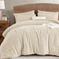 Yiran 7 Piece Beige Boho Comforter Set Queen Bed In A Bag Tufted Texture Comforter Set Fluffy Jacquard Geometric Bedding Set 90