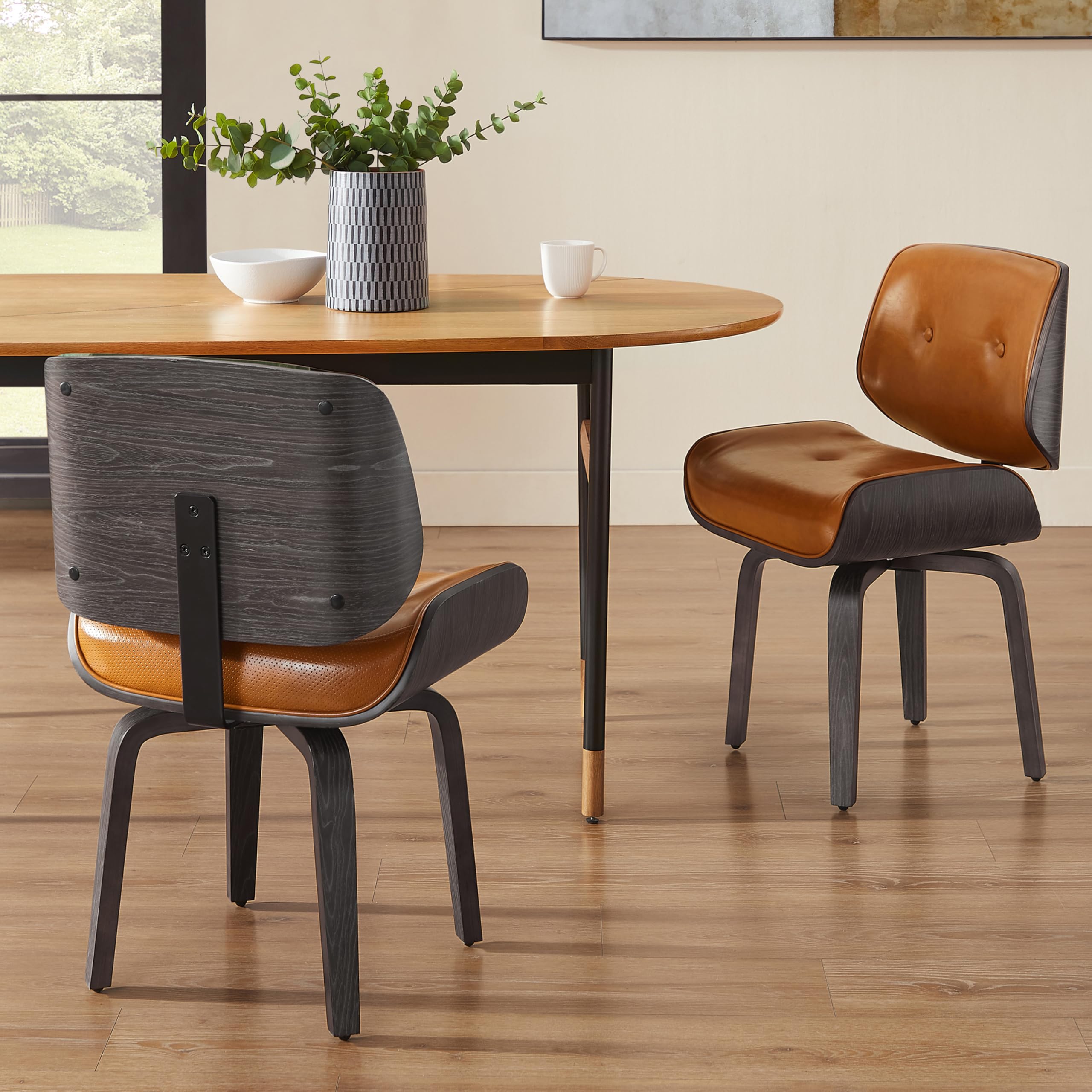 Art Leon Swivel Dining Chairs - Mid Century Modern Kitchen Dining Room Chairs, Faux Leather Upholstered Accent Chairs with Solid