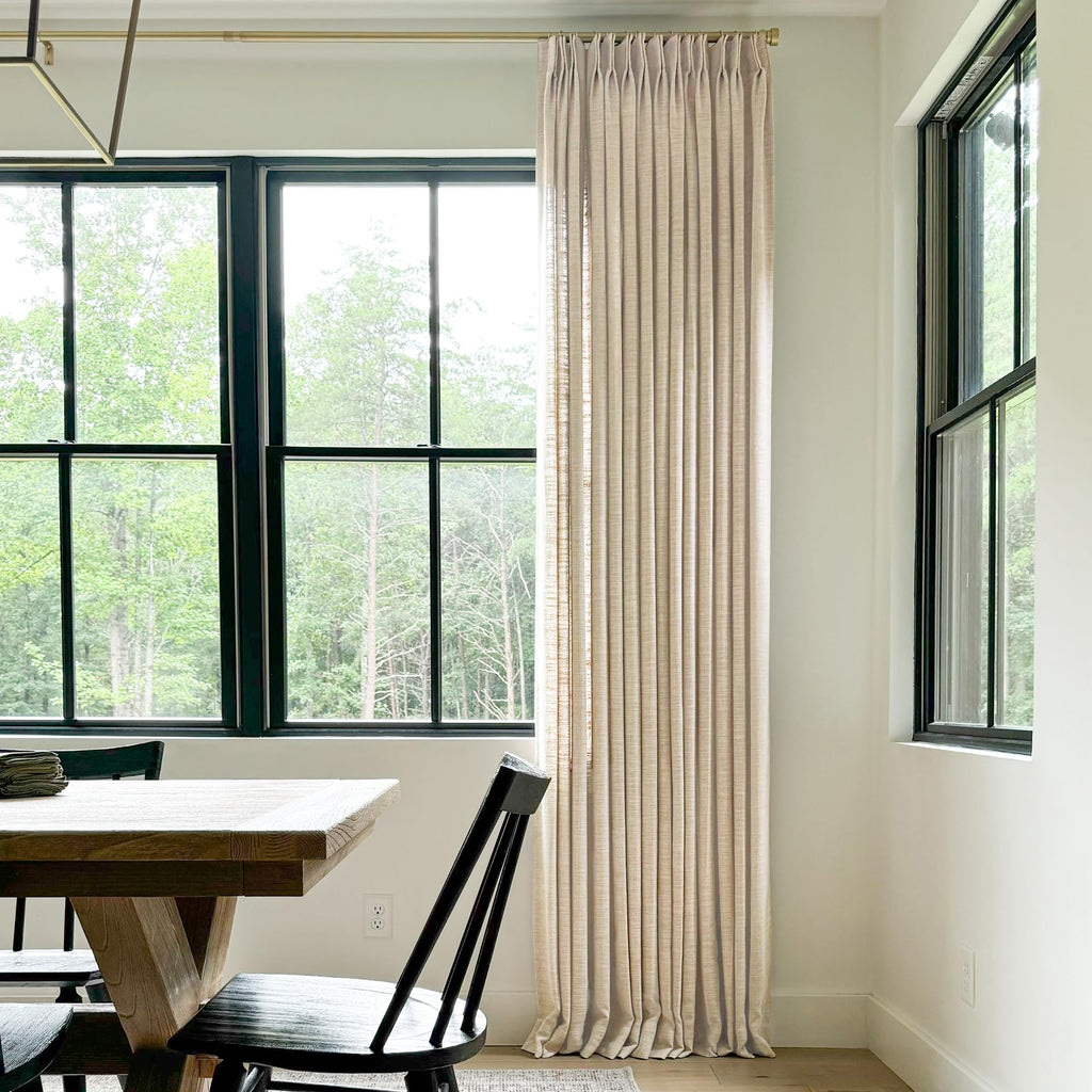 Twopages Sand Beige Linen Pinch Pleat Drape For Living Room, Window Treatment Curtain Panel Double Layer Room Darkening Light Fi