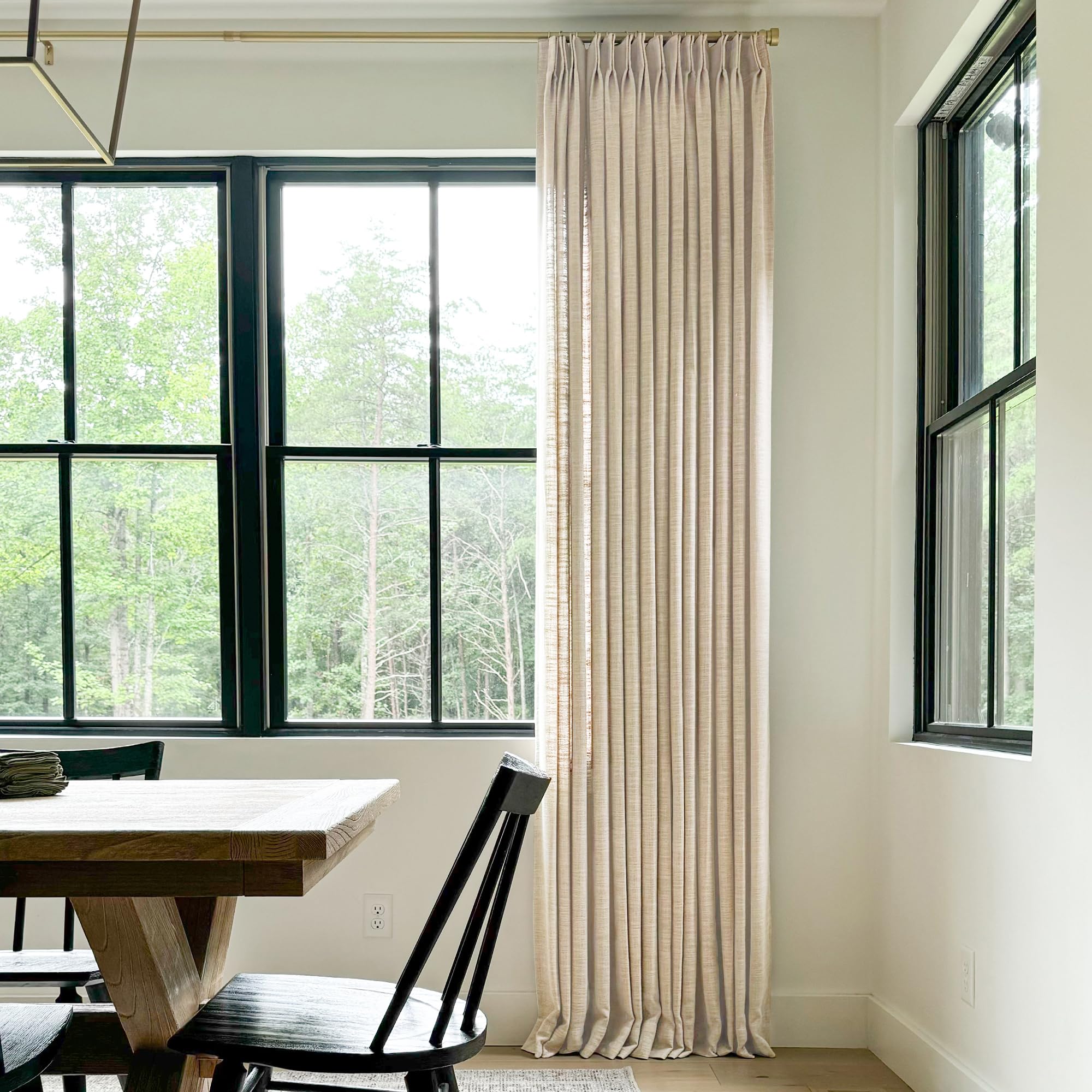 Twopages Sand Beige Linen Pinch Pleat Drape For Living Room, Window Treatment Curtain Panel Double Layer Room Darkening Light Fi