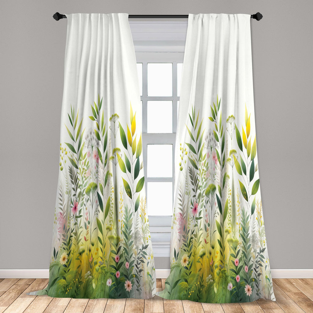 Ambesonne Nature Window Curtains, Dream Garden Scene Leafy Huddle With Blush Tone Flower Details Print Boho, Lightweight Decor 2