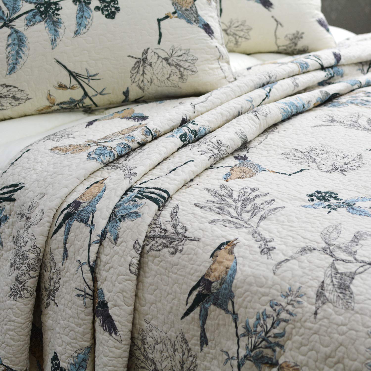Brandream Twin Size Quilt Set Cotton Birds Farmhouse Bedspread Sets Coverlet Daybed Bed Cover Comforter Set 2-Piece