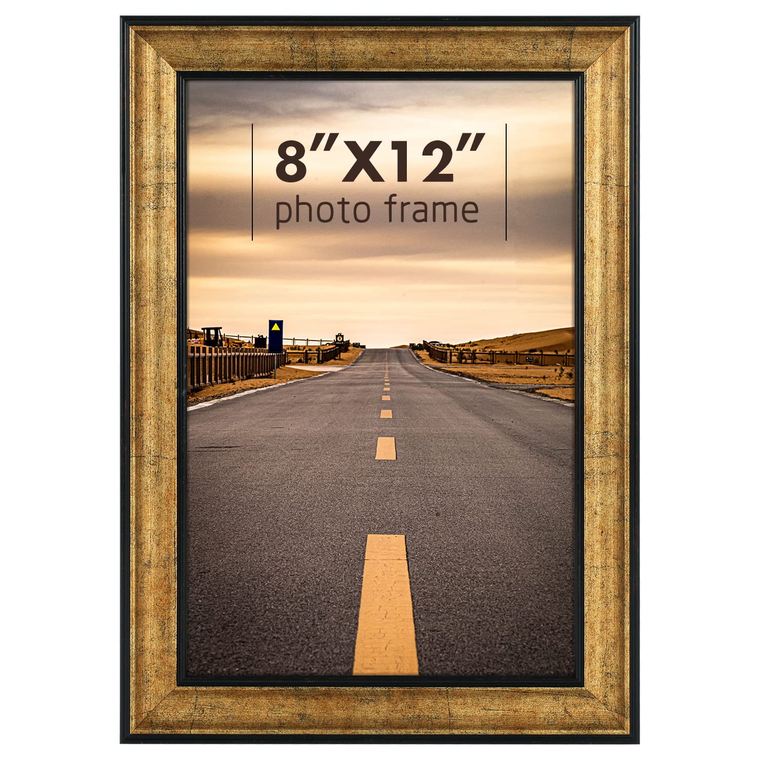 Golden State Art, 8x12 Inch Poster Frame Dark Gold Brown & Bronze, Horizontal And Vertical Wall Display, With Real Glass