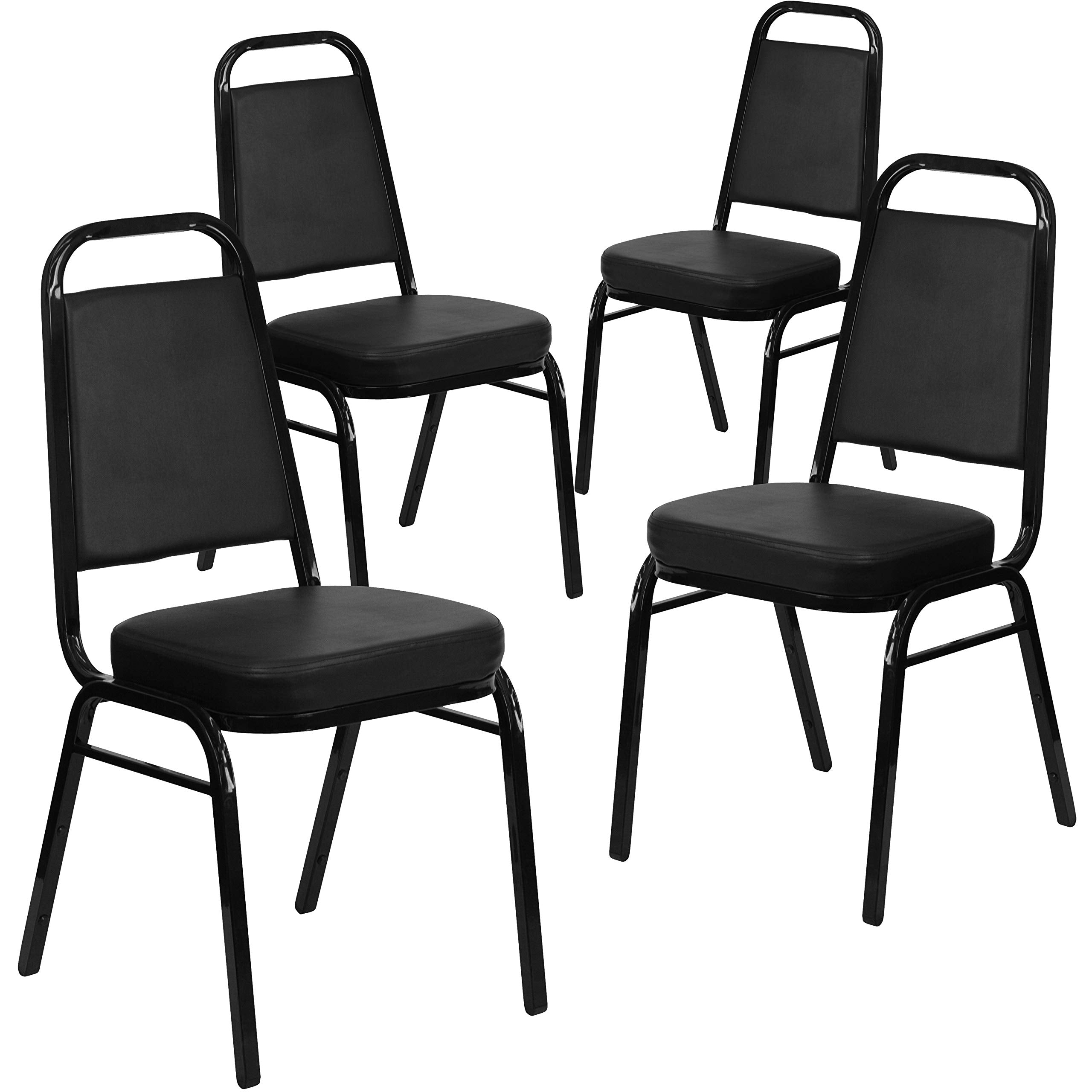 Flash Furniture Hercules Series Trapezoidal Vinyl Banquet And Event Chairs, Commercial Event Chairs With Padded Seats And Backs, Set Of 4, Black
