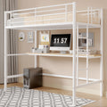 VECELO Loft Bed Twin Size with Desk, Metal Bedframe with Removable Ladder and Safety Guardrail, No Box Spring Needed, Space Savi