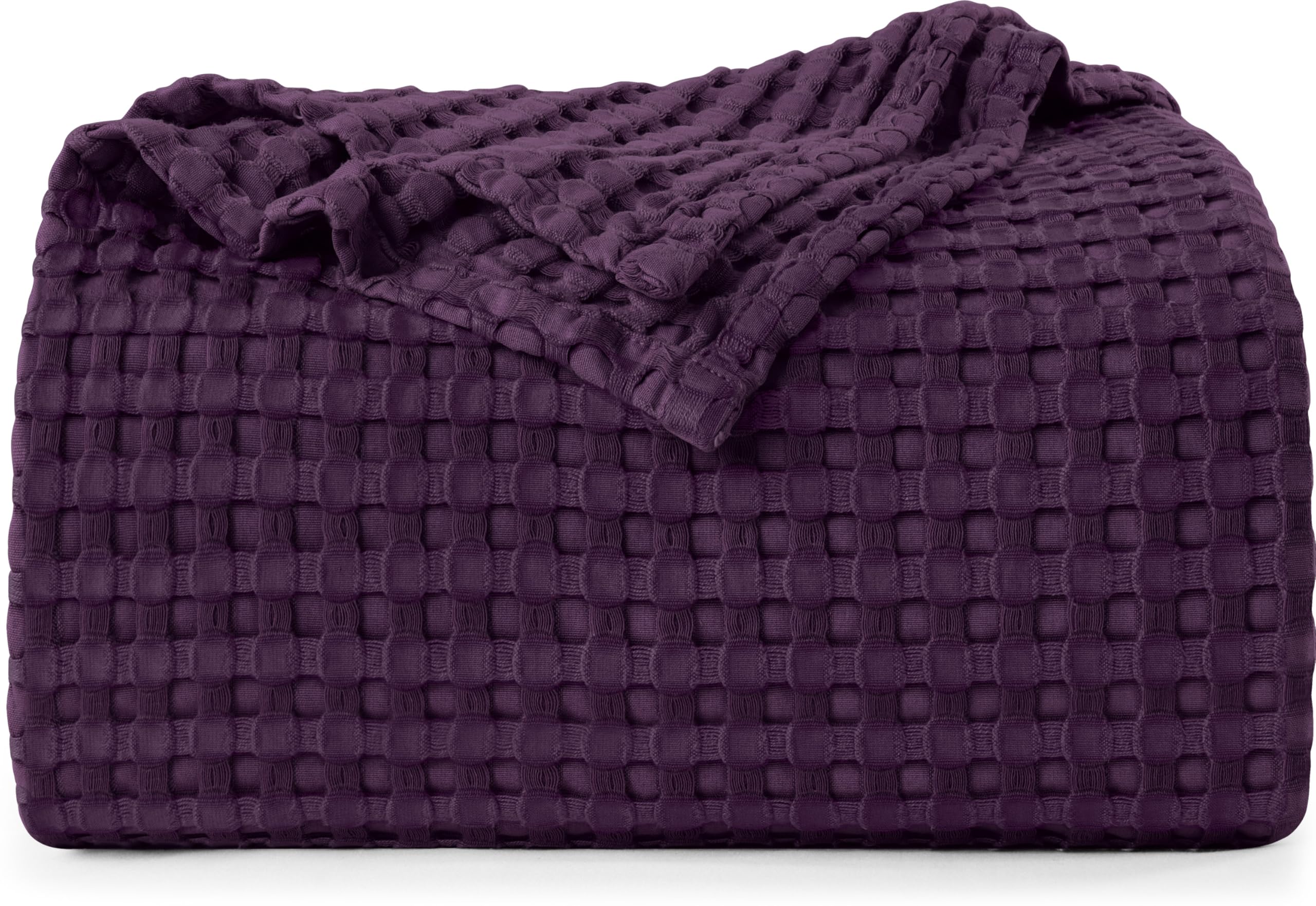 Utopia Bedding Cotton Waffle Blanket 300 Gsm (Plum - 90X90 Inches) Soft Lightweight Breathable Bed Blanket Queen Size Layering A