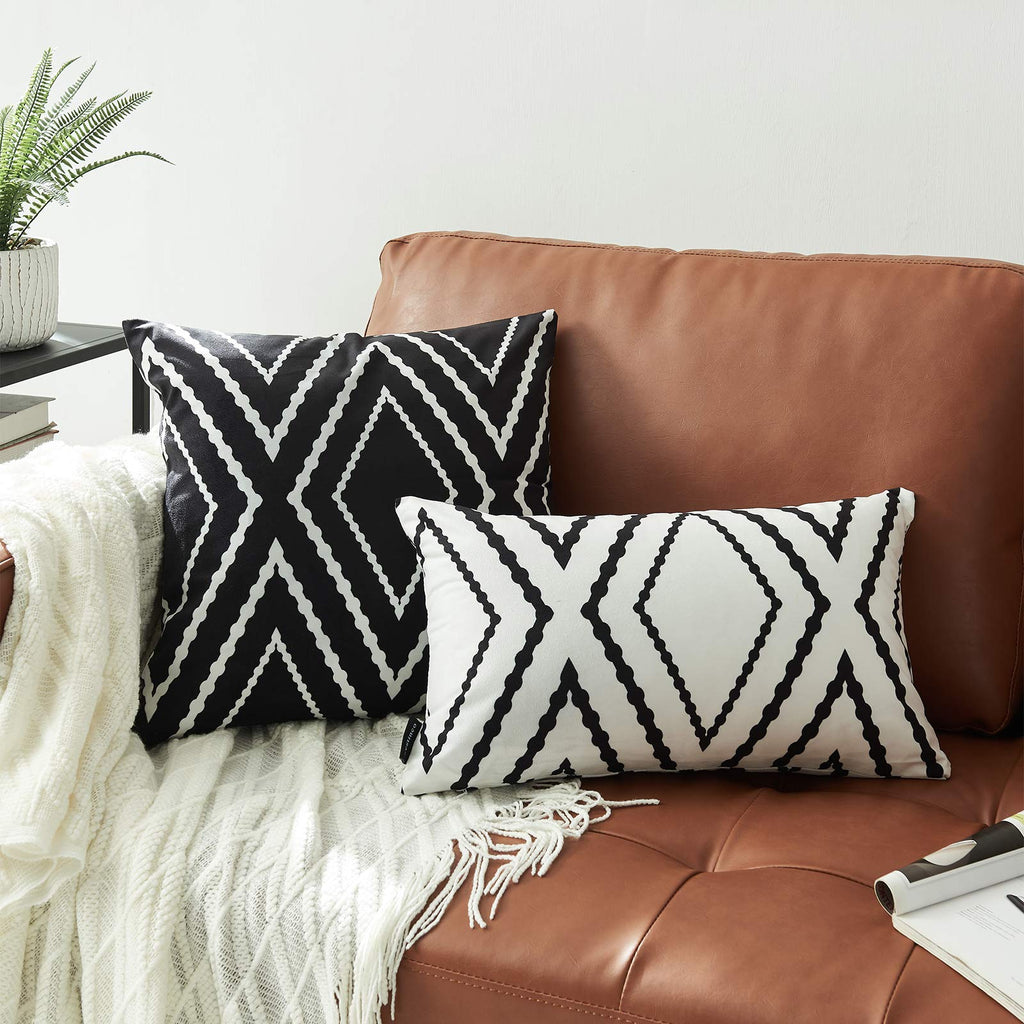 Nestinco Set Of 2 Black Pillow Covers 24 X 24 Inches Boho Aztec Polyester Blend Decorative Throw Pillow Covers For Sofa Couch Be