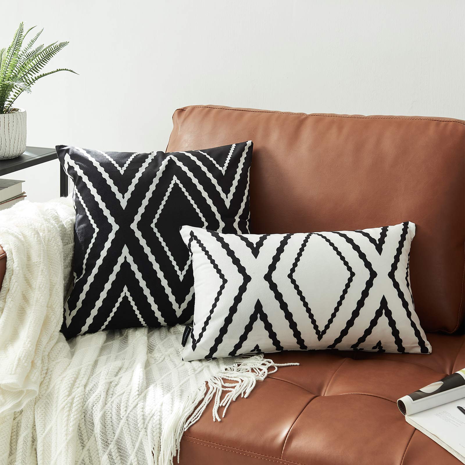 Nestinco Set Of 2 Black Pillow Covers 24 X 24 Inches Boho Aztec Polyester Blend Decorative Throw Pillow Covers For Sofa Couch Be