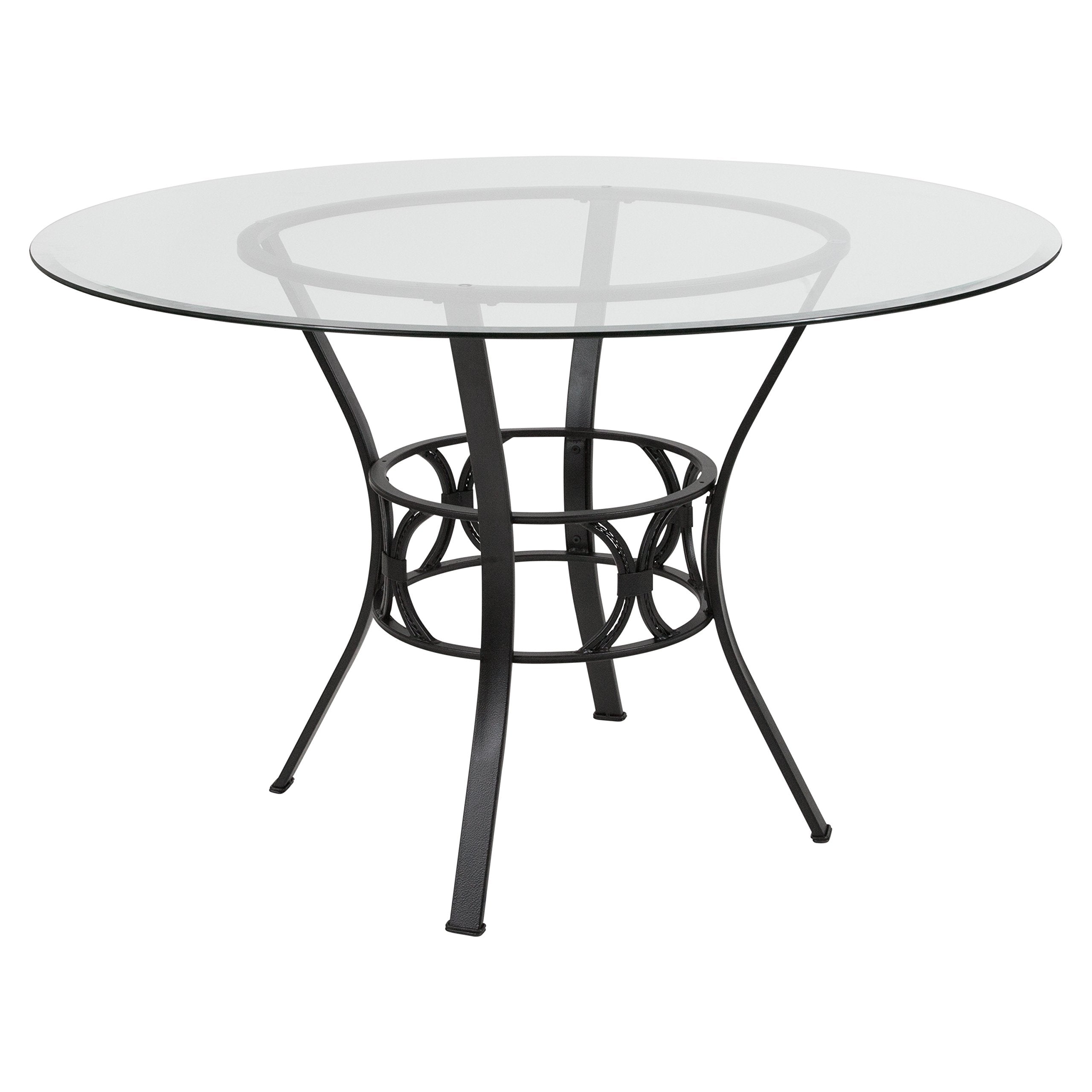 Flash Furniture Carlisle Round Glass Dining Table With Metal Frame, 48 In, Clear/Black