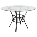 Flash Furniture Carlisle Round Glass Dining Table With Metal Frame, 48 In, Clear/Black