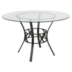 Flash Furniture Carlisle Round Glass Dining Table With Metal Frame, 48 In, Clear/Black