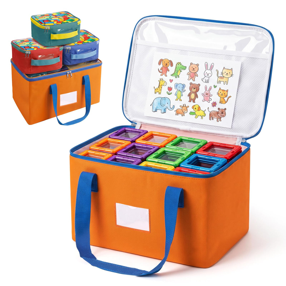 4 Pack Magnetic Tiles Storage Bags, Clear Organizer Storage Bags with Label