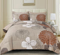 Yiran Floral Comforter Set King Size,7 Pieces Bed In A Bag Taupe Brown Comforter Soft Microfiber Bedding Sets 104'  90'