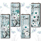 4 Pieces Teal Daisy Floral Bathroom Wood Wall Decor Teal Relax Soak Unwind Breathe Flower Wall Rustic Farm Sign Turquoise Blue D