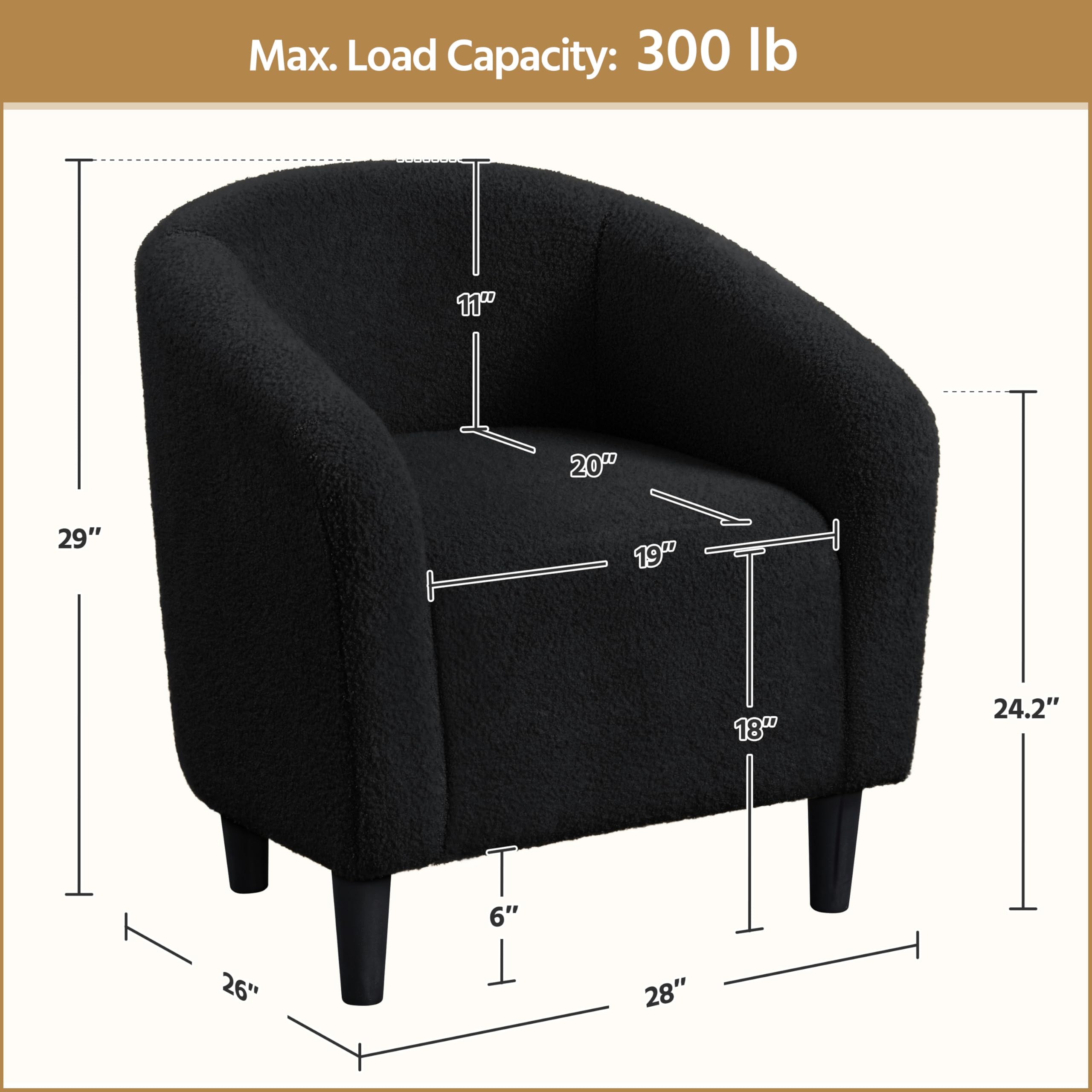 Yaheetech Accent Barrel Chair, Boucle Fabric Club Chair, Furry Sherpa Elegant Armchair With Cozy Soft Padded, Suitable For Living Room Bedroom Reception Room Office, Black