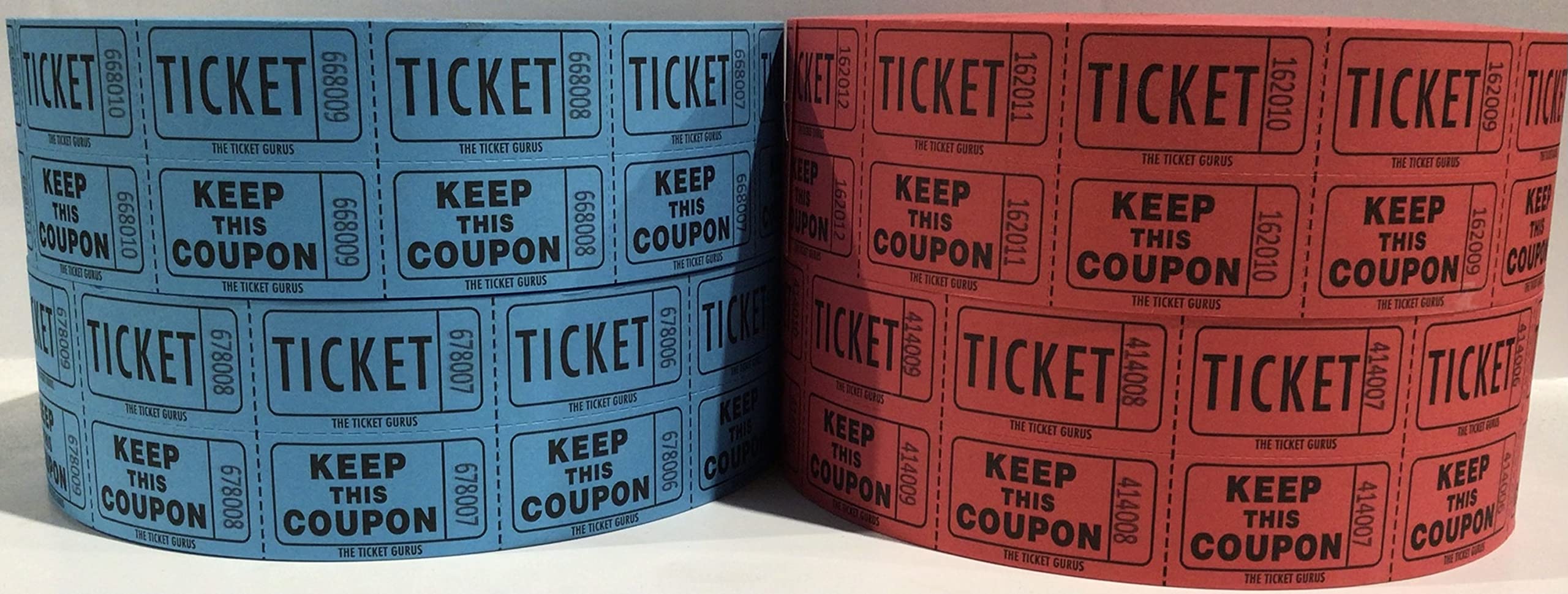 The Ticket Gurus-Raffle Tickets - (4 Rolls Of 2000 Double Tickets) 8,000 Total 50/50 Raffle Tickets (2 Red & 2 Blue Rolls)