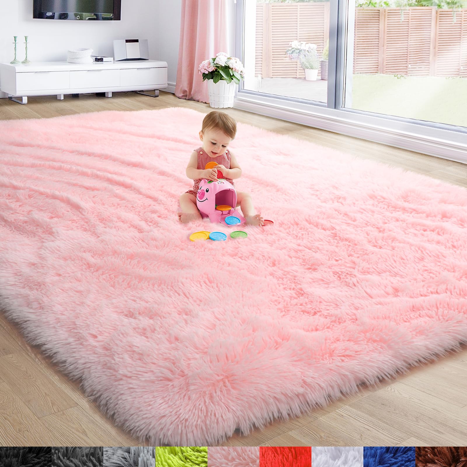 Pink Area Rug for Girls Bedroom,Fluffy Shag Rug 4X6 for Living Room,Furry Carpet for Kids Room,Shaggy Throw Rug for Nursery Ro