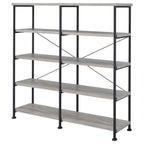 Coaster Home Furnishings Analiese Rustic Industrial 4-Tier Double Bookcase Etagere Bookshelf Office Storage Book Shelf Engineered Eco-Friendly Wood Laminate Sturdy Black Steel Grey Driftwood 801544